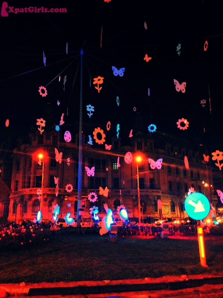 The most famous place in Bucharest, The University Square, decorated for Easter